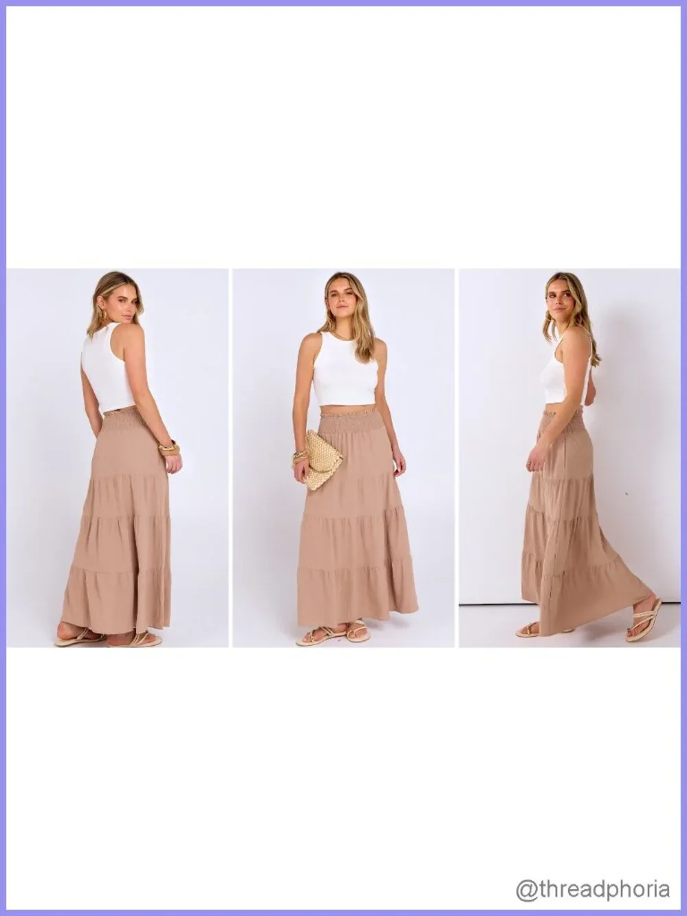 Maxi Skirt Elastic High Waist A-Line Tiered Long Flowy Boho Casual Beach